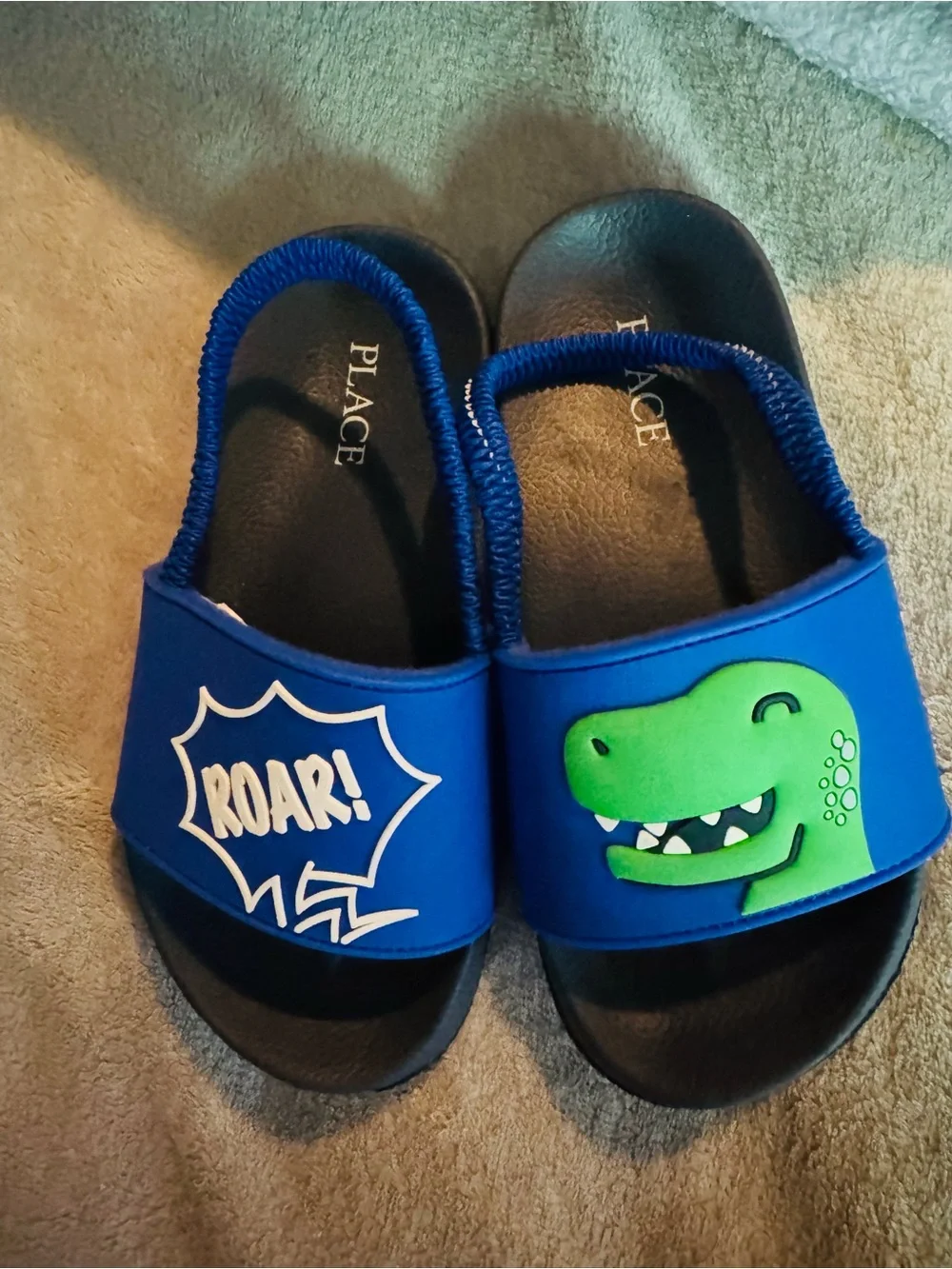 The Children's Place Blue Dino 'Roar' Slide Sandals